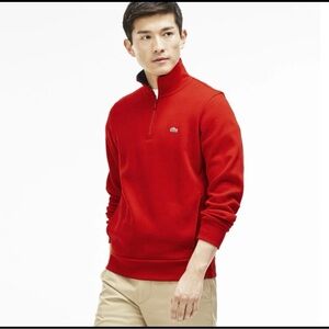 Lacoste Men's Red Quarter Zip-Up Sweater